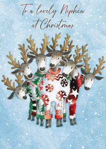 Christmas Card - Nephew - Reindeer in Jumpers