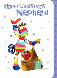 Christmas Card - Nephew - Stripy & Sack Presents