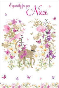 Niece Birthday - Cat In Flowers from Nigel Quiney Publications, English Cards in France