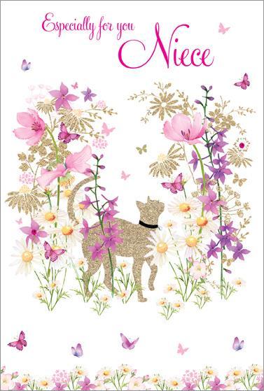 Niece Birthday - Cat In Flowers from Nigel Quiney Publications, English Cards in France