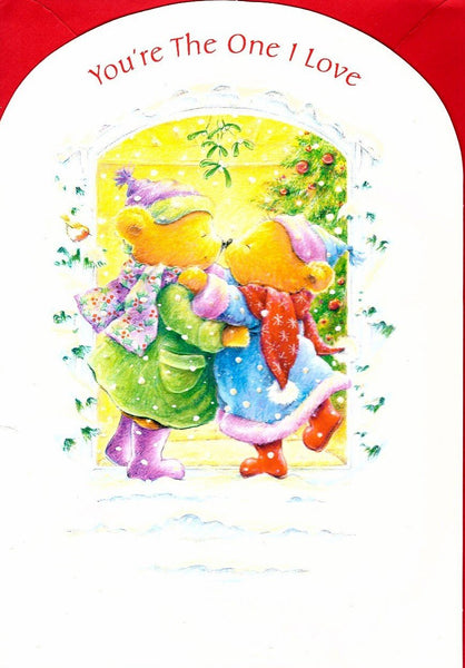 Christmas Card - One I Love - Bears Kissing Under Mistletoe