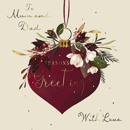 Christmas Card - Mum and Dad - Floral Bauble