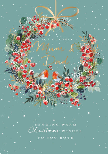 Christmas Card - Mum and Dad - Robin Wreath