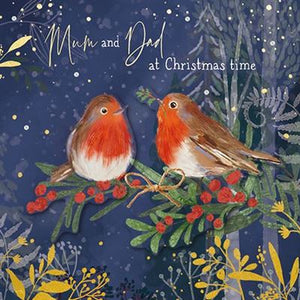 Christmas Card - Mum and Dad - Robins & Berries