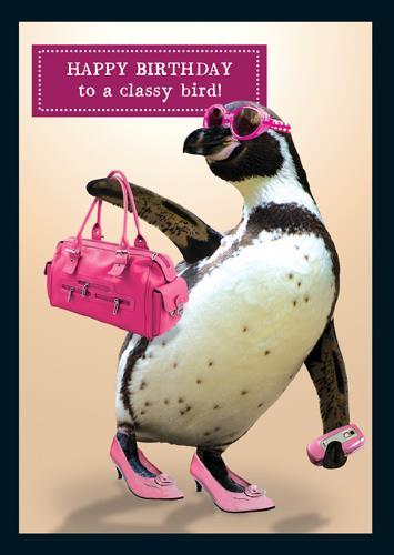 Humour Card - Classy Penguin Carrying Handbag