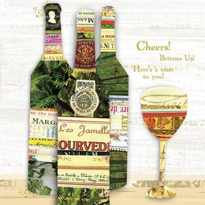Birthday Card - Wine Cheers! Bottoms Up!