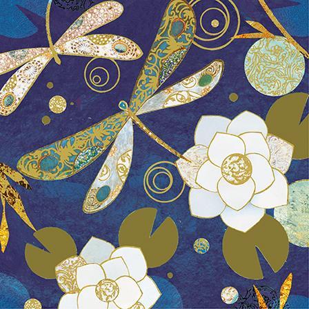 Blank Card - Gilded Dragonflies and Lily Pads