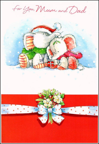 Christmas Card - Mum and Dad - Elephants Cuddling