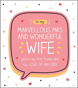 Valentine Card - Wife - Marvellous Mrs from Pigment Productions, Valentine's Day Cards in France, Cartes de voeux Saint Valentin, English cards in France