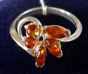 Jewellery - 925 Silver Ring - Baltic Amber Leaf