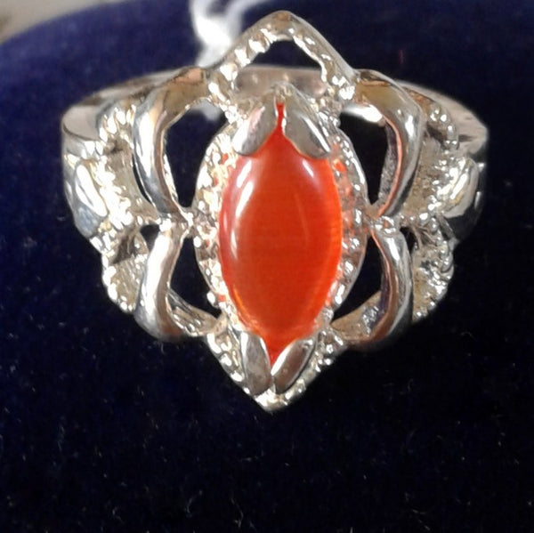Jewellery - 925 Silver Plated Ring with Orange Stone