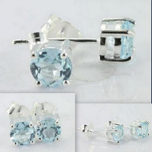 Jewellery - 925 Silver 5mm Blue Topaz Stone Stud Earrings