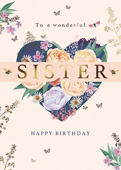 The Great British Card Company Sister Birthday - Floral Heart