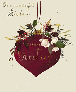 Christmas Card - Sister - Floral Bauble