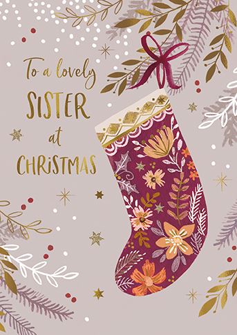 Christmas Card - Sister - Floral Stocking