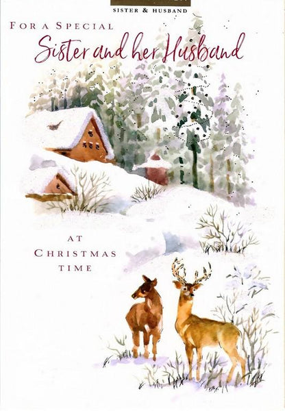 Christmas Card - Sister and Husband - Pair Of Deer