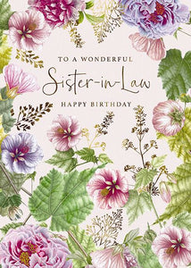 The Great British Card Company Sister-in-Law Birthday - Pink and Lilac Floral