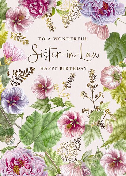 The Great British Card Company Sister-in-Law Birthday - Pink and Lilac Floral