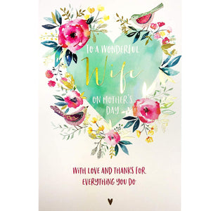 Mother's Day Card - Wife - Floral Heart
