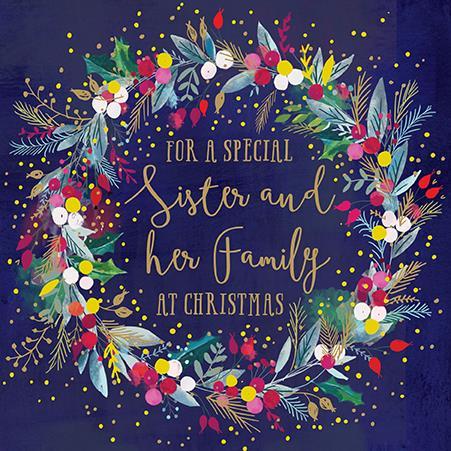 Christmas Card - Sister and Family - A Christmas Wreath