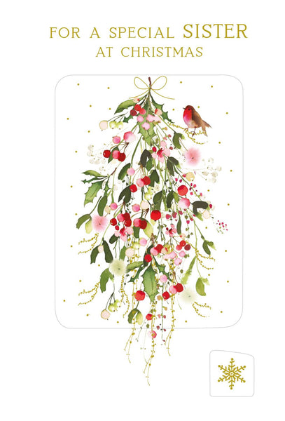 Christmas Card - Sister - Hanging Mistletoe Press from Nigel Quiney Publications, English Cards in France