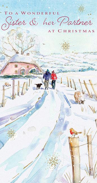 Christmas Card - Sister and Partner - Walk On A Frosty Morning