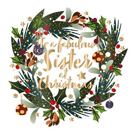 Christmas Card - Sister - Holly Wreath