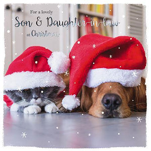 Christmas Card - Son and Daughter-in-Law - Cat & Dog Hats