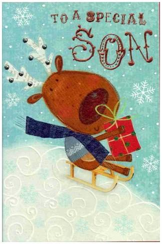 Christmas Card - Son - Reindeer On Sleigh