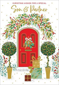 Christmas Card - Son and Partner - Xmas Red Door