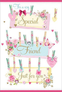 Birthday Card - Special Friend - Floral Pegs