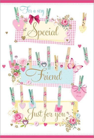 Birthday Card - Special Friend - Floral Pegs