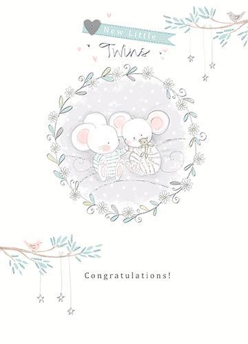 New Baby Card - Twins - Two Baby Mice