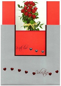 Valentine Card - Valentine Tied Bouquet Of Red Roses