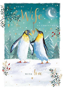 Christmas Card - Wife - Festive Penguins