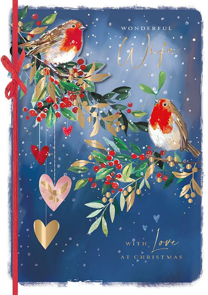 Christmas Card - Wife - Winter Robin In The Moonlight