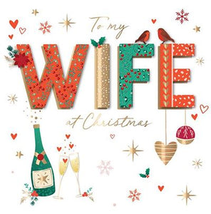Christmas Card - Wife - Champagne & Robins