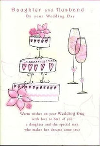 Wedding Card - Daughter and Husband 3 Tier Wedding Cake & Champagne Flutes