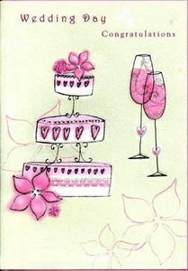 Wedding Card - Pink Wedding Cake and Pink Champagne