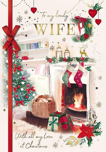 Christmas Card - Wife - Lovely Fireplace