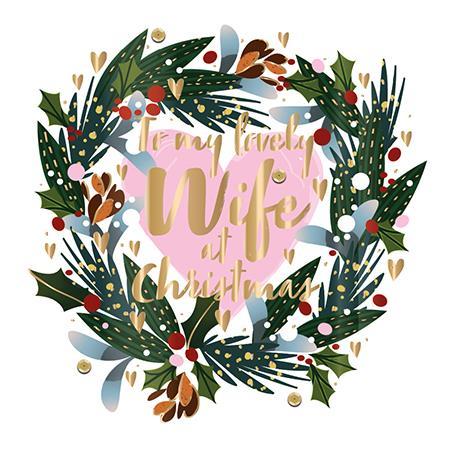 Christmas Card - Wife - Holly Wreath