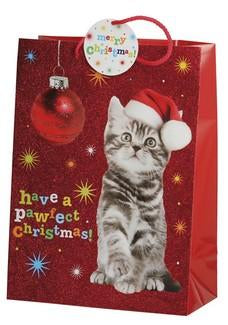 Christmas Gift Bags - Large Cat in Santa Hat