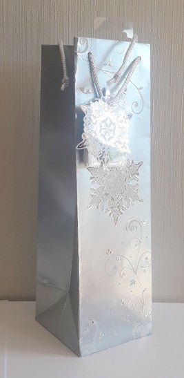 Christmas Gift Bags - Bottle Bag - Silver Snowflake