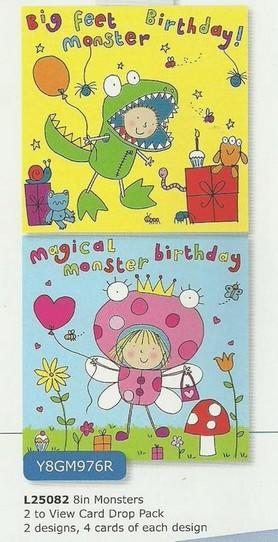 Children's Birthday Card - Pack of 8 - Monsters r