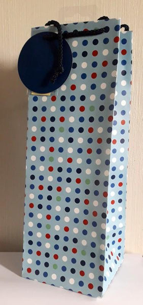 Gift Bag - Bottle Bag - White, Blue, Green & Red Spots