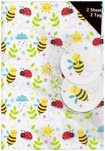 Gift Wrap - 2 Sheet 2 Tag - Ladybirds and Bees