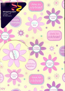 Gift Wrap - 2 Sheet 2 Tag Cream Floral