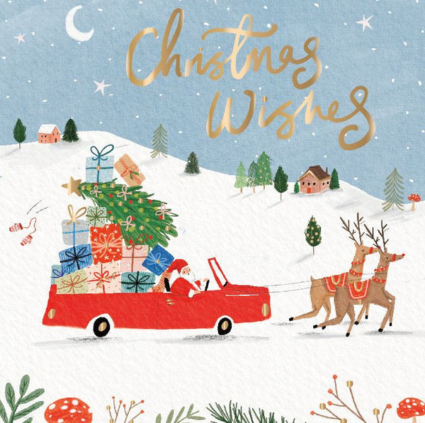 Christmas Cards - 10 Premium Christmas Cards - Santa In Car